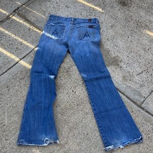 7 For All Mankind Distressed Blue Flare Jeans